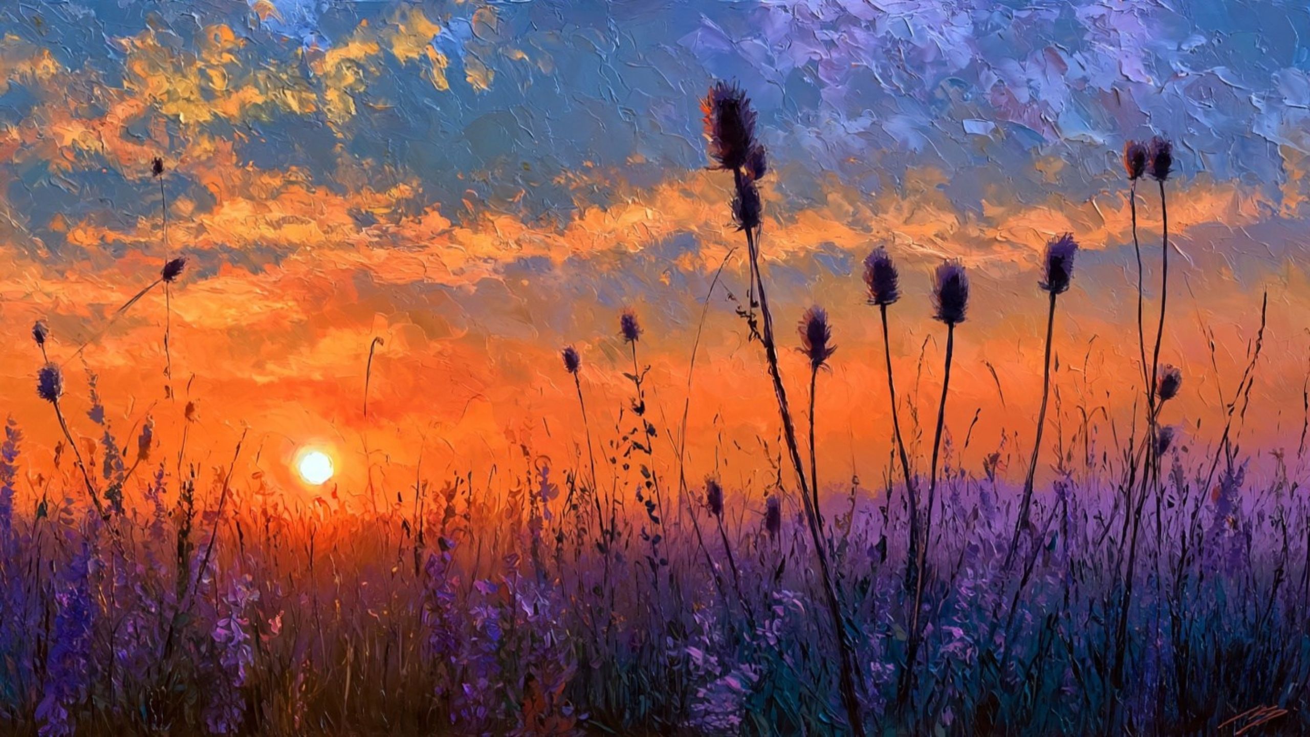 romantic spring meadow at sunrise